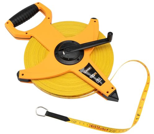 LAND 330FT/100M Heavy Duty Fiberglass Tape Measure - 1/2-Inch Wide, Dual Inch/Metric Scale, Durable Open Reel Measuring Tape for Surveying, Engineering, Runway Construction