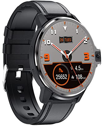 Rainbuvvy DM30 4G Smart Watch Dual System 1.6 Inch Large Screen 5.0 MP Dual Camera Android 9.1 Smartwatch 1050 mAh WiFi GPS Face ID Heart Rate Monitor Watch (4 GB + 64 GB, Black Leather Strap)