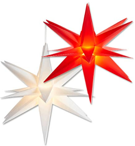 DbKW (40 LEDs, rot) Großer 3D LED Leuchtstern, Außen und Innen geeignet, 6 Std. Timer, Ø 56 cm Stromsparend mit Batterie betrieben, faltbar. Weihnachtsstern Außenbeleuchtung