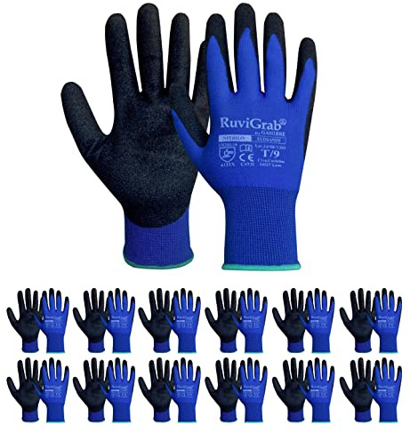 Ruvigrab Ecosandy/10/12, Guante De Trabajo Pack Pares Unisex Adulto, Azul/negro, Talla 10 - 12 Pares