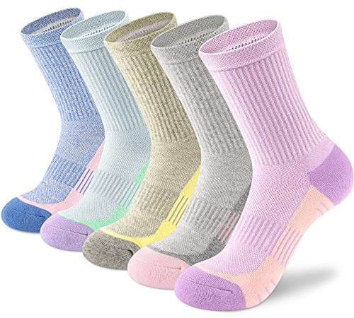 cuangya Performance Crew Socks Women Athletic Hiking Running Socks Cushioned Compression 5-Pairs Multicolor