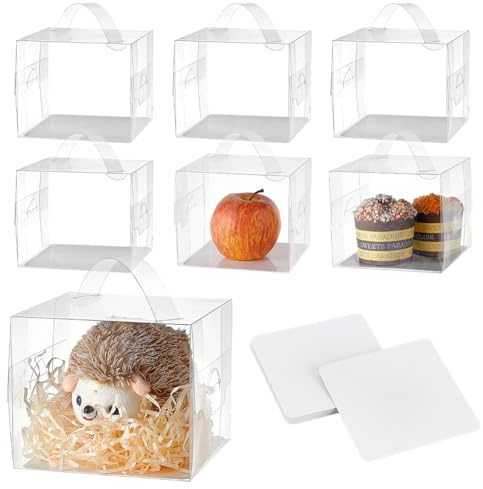 NBEADS 12pz Scatole Regalo Trasparenti Appese, 13x13x13cm Scatole per Bomboniere Rettangolari in PVC con Tappetino di Carta e Manico per Caramelle, Torte, Ornamenti per Feste di Nozze di Natale