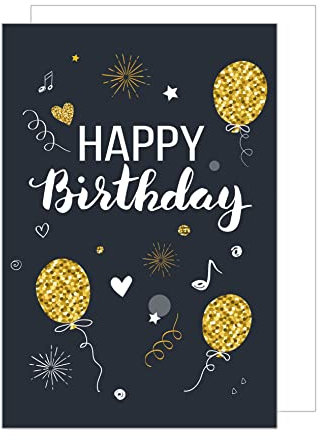 Edition Seidel Premium XXL Maxi Geburtstagskarte mit Umschlag Format DIN A4. Glückwunschkarte Grußkarte Billet Geburtstag Happy Birthday Mann Frau Luftballons Gold (A4-G2896)