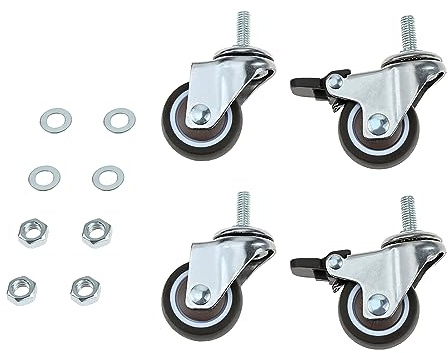 Mgoodoo 4 Roulettes pour Meubles Ø32mm avec Tige Fileté M6x15mm | Roulette Chaise Bureau, Roulettes Pivotante 360° en Caoutchouc, 2 avec Frein + 2 Sans Frein, Charge de 40Kg