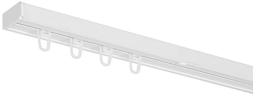 RENA Vorhangschiene 1-Läufig Gardinenschiene aus Kunststoff Vorhang-Deckenschiene mit Überklipshaken Gardinenleiste Gardinenstange Gardinen Vorhänge für Deckenmontage Weiß 200cm