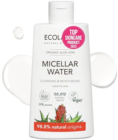 Mizellen Reinigungswasser mit Bio Aloe Vera – 98,8% natürliche Inhaltsstoffe, vegan zertifiziert, Mizellenwasser für empfindliche Haut, Make-up Entferner und Augen Make-up Entferner - 250 ml
