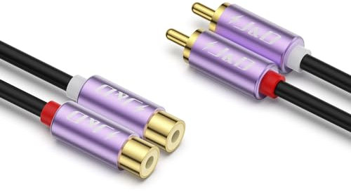 J&D RCA Cable, Gold Plated 2 RCA Male to Female Stereo Audio Extension Cable Purple Aluminum Alloy Shell for Mixer Amplifier Speaker, 1.8 M
