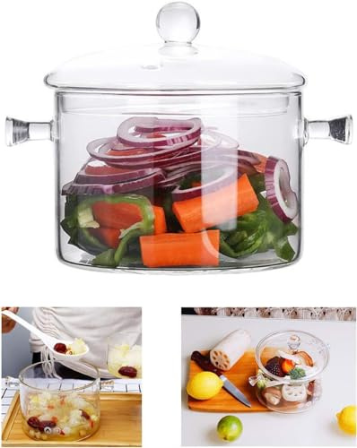 Glass Saucepan with Cover,2.3L/77OZ Heat-resistant Glass Stovetop Pot and Pan with Lid, The Best Handmade Glass Cookware Set Cooktop Safe for Pasta Noodle, Soup, Milk, Baby Food (2.3L/77OZ)