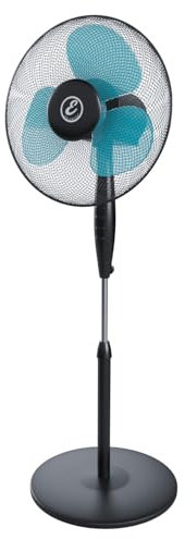 Bricozone Ventilatore Per Pavimento A Piantana Potente Da 50W Pale Da 40 Cm Silenzioso Colore Nero e Azzurro 3 Velocità Oscillante Altezza e Inclinazione Regolabili Griglia Di Protezione