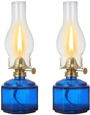 DNRVK 2 Pack Rustic Oil Lamp Large Vintage Glass Kerosene Lamp Chamber Oil Lamps for Indoor Use Home Decor Classic Old Hurricane Oil Lamp for Emergency Lighting 12.5''