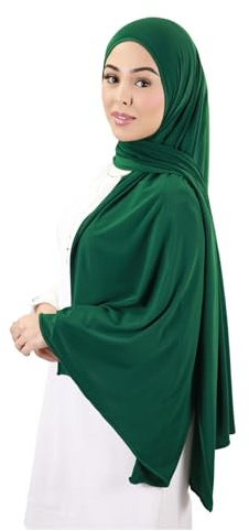 Hijab jersey premium qualité superieure Made in Turquie pour femme musulmane voilée hijab opaque et extensible HJ100 (Vert Sapin)