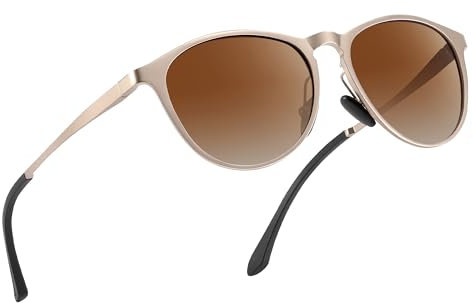 Sonnenbrille-Damen-Al-Mg Metall-Rahme-Polarisiert-Ultraleicht-Rund-Herren-Unisex-UV400-Retro-Klassisch-Trendy-Sonnenbrillen-Vintage Geeignet FüR Camping-fotografie-Outdoor-Geschenke für frauen-Braun