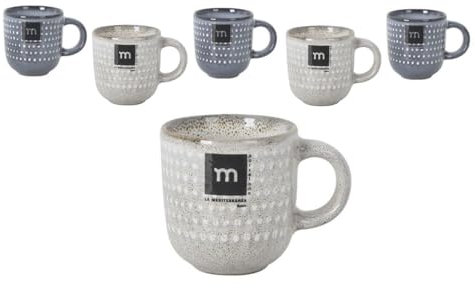 Lot de 6 tasses à café en céramique – 3 bleues et 3 grises | Espresso, coupé, cappuccino, latte | Maison ou hôtellerie | Design pratique et durable