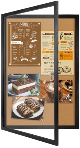 Umtiti DSZSB-6090BK Tableau d'affichage fermé en liège verrouillable et inviolable avec cadre en bois de pin noir pour l'école, le bureau, la maison, le commerce et les hospita (DSZSB-6090BK)