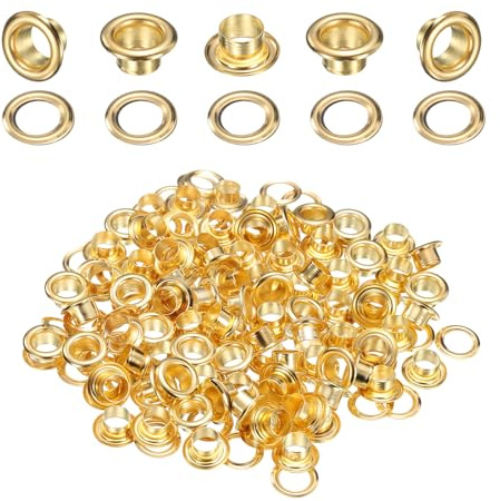 QUARKZMAN 100Set œillets 6mm 1/4 inch kit œillets en laiton avec rondelles pour tissu rideau bâche ceinture en cuir chaussures sac DIY, or
