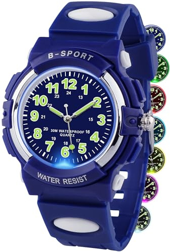 GUUMUXIN Analoge Kinderuhr mit Bunten Lichtern für Jungen und Mädchen, 30M wasserdichte Lernuhr TPU Armband Outdoor Sportuhr für 5-16 Jahre