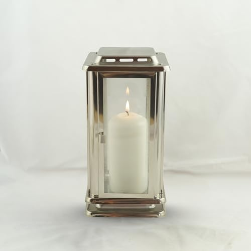 designgrab Lanterna funeraria B-Ware in acciaio inox, altezza 23 cm, 12 x 12 cm, resistente alle intemperie, con vetro temperato, difetti ottici, per candele e LED fino a 13 cm