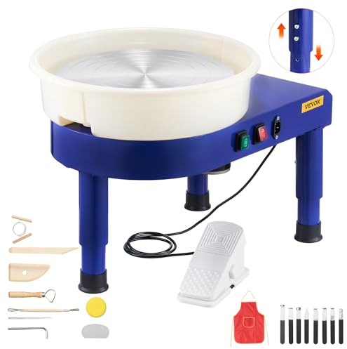 VEVOR Tornio per Ceramica da 35 cm Macchina per Formatura di Ceramiche, velocità Regolabile da 60 a 300 Giri/min Pedale, Gamba di Sollevamento Regolabile, Vasca Rimovibile, per Lavori Artistici, Blu
