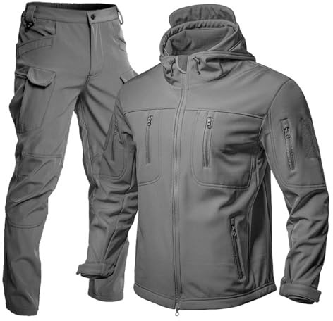Duohropke Combinaison de pêche pour homme - Hiver épais - Vêtement de camping - Entraînement tactique - Imperméable - Avec capuche - Veste tactique et pantalon - Pour l'extérieur, la pêche, la