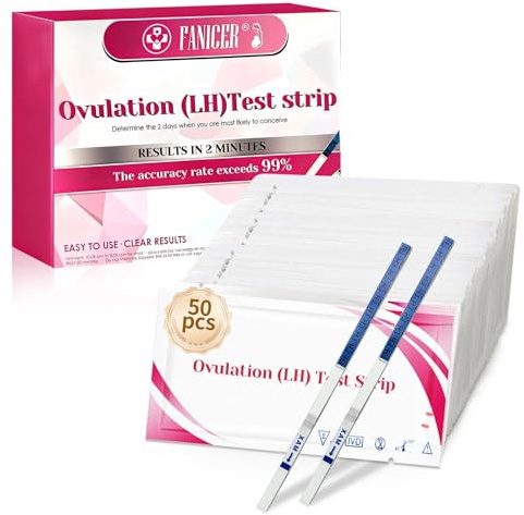 50 Piezas Test de Ovulación, Kit de Test de Ovulación, Test Ovulación Rápido Fácil de Usar, Alta Sensibilidad, Detección Rápida, Resultados Precisos, Prueba de Fertilidad Familiar Femenina