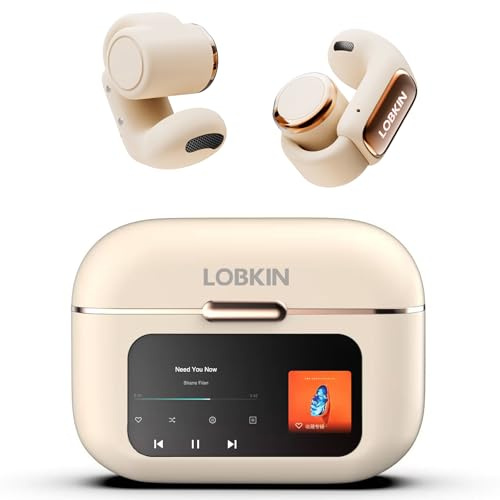 LOBKIN Open Earbuds, Écouteurs Oreilles Libres sans Fil Bluetooth 5.4, Écouteurs à Clip avec Écran LED et Mémoire de 4 Go, Microphone HD Intégré, 36 Heures d'Autonomie