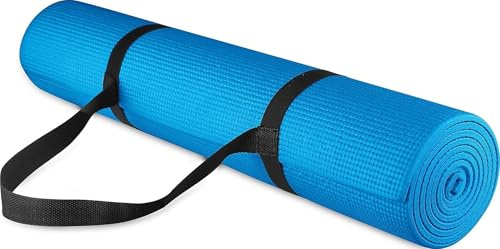 Fitvids All-Purpose 1/4-Inch High Density Anti-Tear Exercise Yoga Mat with Carrying Strap, Blue