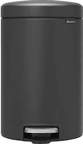 Brabantia NewIcon Pedal Bin 12 L | Soft Close Waste Bin with Odour-Proof Lid and Plastic Inner Bucket | Compact, Non-Slip Trash Can for Kitchen, Office, Bathroom or Bedroom |Mineral Infinite Grey