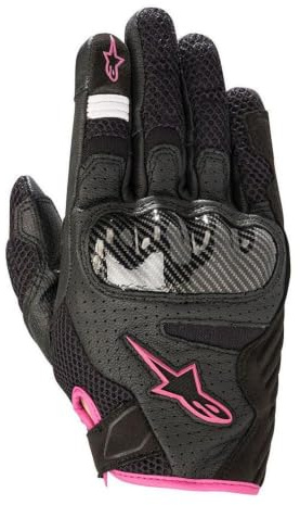 Alpinestars Stella SMX-1 Air V2 Gloves, Women's Short Cuff Fit, Leather Mesh Construction, CE-Certified, Ergonomic Knuckle Protection, Summer Street Glove, XL, Black/Fuchsia