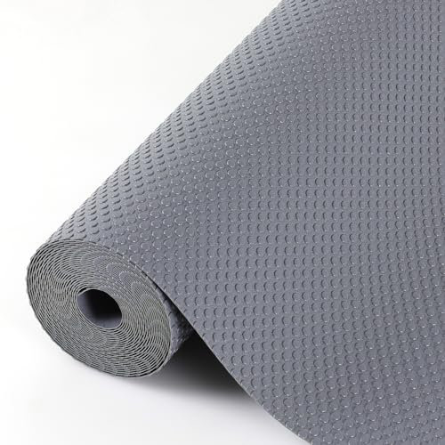 Hersvin Tapis Fond de Tiroir Non-adhésif Antidérapant, Rouleau Protection pour Tiroir Cuisine, Protege Etagere Placard Frigo, EVA Plastique Film Protecteur pour Meuble (Gris Foncé Point, 44.5x500cm)