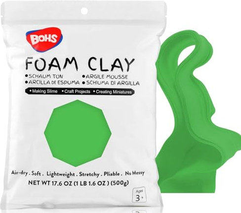 BOHS Green Squishy Slime and Foam Modeling Clay, Air Dry, for School Arts & Crafts,1.1 Pound/500g
