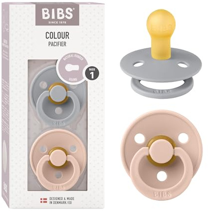 BIBS Colour Dummy, 0-6 Months, 2-Pack, Round Teat, Cloud/Blush | Natural Rubber Latex | Size 1 | BPA-Free | Made in Denmark | High Teat Acceptance | Airflow Holes | Comfort Shield