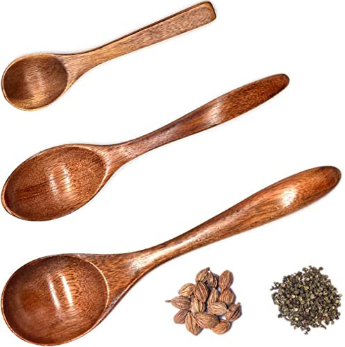 Yueser Cuillère en Bois Naturel - Set de 3 pour Café, Thé, Miel, Cuisson, Dégustation et Dîner - Ustensile de Cuisine