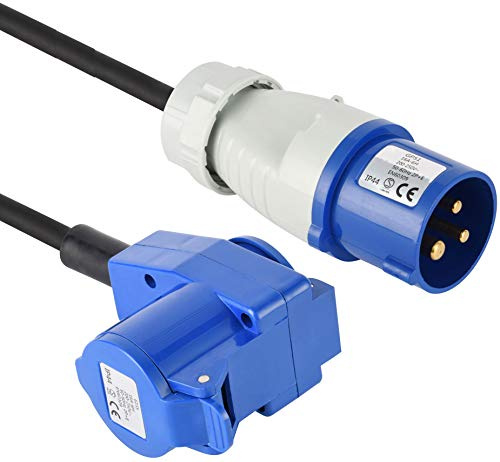 Electraline 46149, förlängning industriell – 10 m kabel RN-F – gummislang – IP44 utomhus/1 industri-kallenhetsuttag + 1 Schuko-uttag 3-polig kontakt lämplig för husvagn