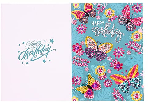 Junerain Spezielle geformte 5D-Diamantmalerei zum Selbermachen Happy Birthday Grußkarte, Stickerei Kunst Handwerk Karten Kits DIY Postkarten Set mit leeren Umschlägen for Geburtstag Kinder Basteln