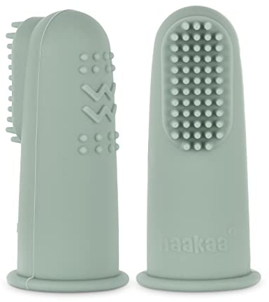haakaa Silicone Baby Finger Toothbrush, Oral Care for Infants&Babies&Toddlers&Kids, Soft Food Grade Silicone, 0 Months+, 2 Pack, Pea Green
