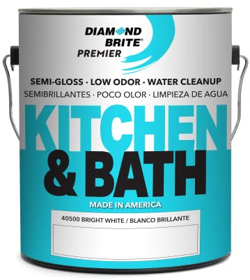Diamond Brite Paint Kitchen & Bath Semi-Gloss Latex Paint 40500-1, Washable Durable Finish for High-Moisture Areas, Brite White, 1 Gallon (128 fl oz)