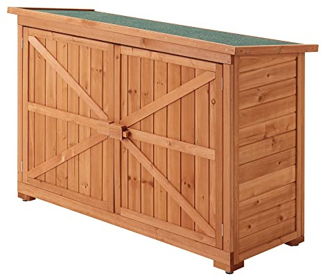 [en.casa] Cobertizo de jardín para Herramientas Soporte para leña Caseta de Jardín con 3 Estantes Cubierta Impermeable Madera de Abeto Bitumen 88 x 128 x 50 cm Natural