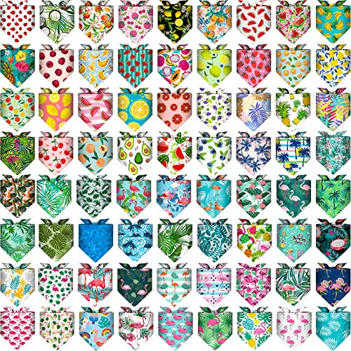 72 Packs Dog Bandanas Bulk Buffalo Plaid Cat Bandana Summer Scarf Triangle Fruit Drool Bibs Washable Adjustable Kerchief Dog Cat Bandana for Beach Small Medium Pet Supplies(Fruit)