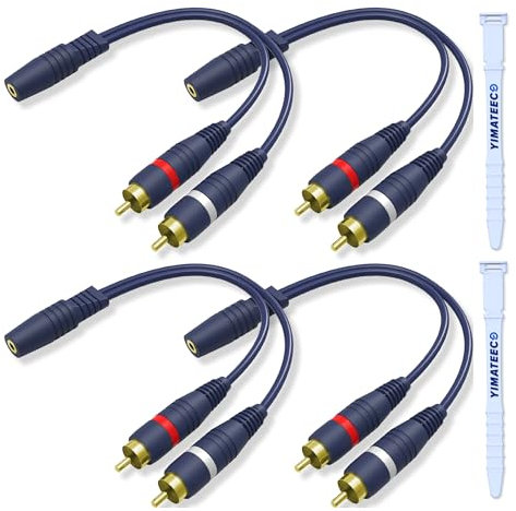 YIMATEECO 3.5mm to RCA Splitter Cable, RCA Y Cable 1 Female to 2 Male Adapter Phono to 3.5mm Jack Stereo AUX Cables for Subwoofer, Speaker, AMP, Turntable, Home Theater(3.5-mm Y Splitter, 4Pcs)