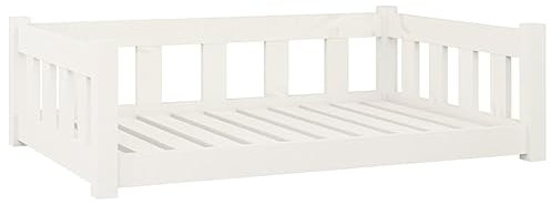 vidaXL Hundebett, Hundesofa mit stützenden Seitenwänden, Haustierbett für Hunde Katzen, Welpenbett Hundenest Hundemöbel, Weiß 95,5x65,5x28 cm Massivholz Kiefer