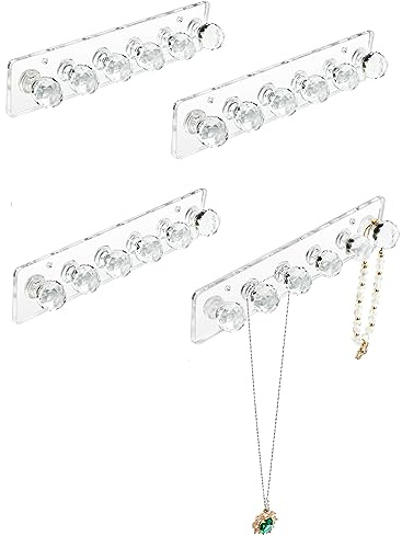 Heesch Necklace Hanger, Acrylic Necklace Holder, Necklace Organizer Wall Mount, Jewelry Hooks for Necklaces, Bracelets, Chains (4-pack Clear Short)