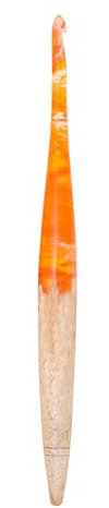 Ommi Ergonomic Handle Crochet Hooks | Handcrafted 17 cms Mango Wood Crochet Hook | Knitting Needle, Craft Yarn Weave | Best Gift! (Orange and Wood, 4 mm)