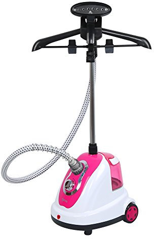 Vertikal Steamer Dampfglätter, Höhenverstellbar, Kleiderbügel zum Dampfbügeln, Dampfständer für Kleidung, Dampfglätter Ständer Hand-Dampfgarer Zubehör, 1700W (Rosa)