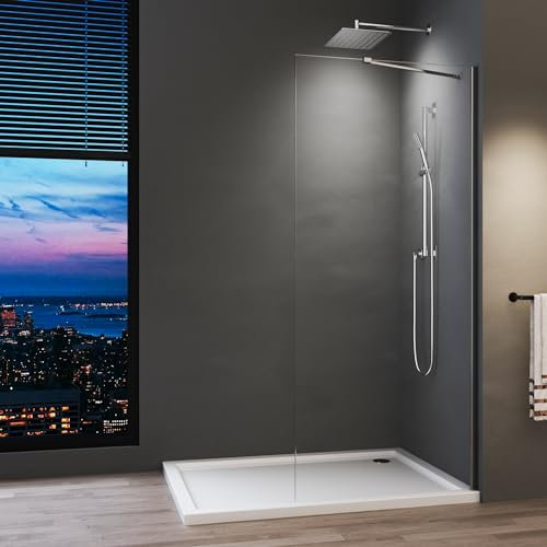 Walk-In Dusche mit Stabilisator 90x185 cm Walk in Duschwand Duschtrennwand 6mm ESG-Sicherheitsglas mit Nano Glas Duschabtrennung