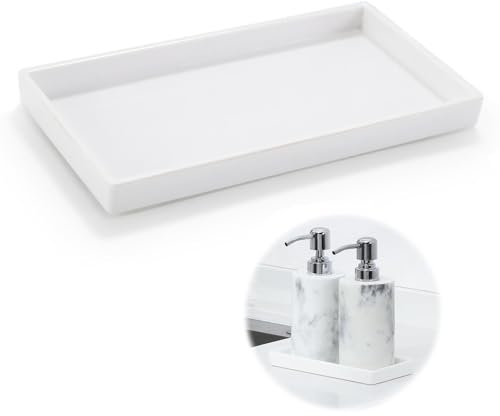 Vassoio decorativo rettangolare piccolo vassoio decorativo per bagno e bagno mini vassoio in resina per candele gioielli profumo cosmetico, bianco