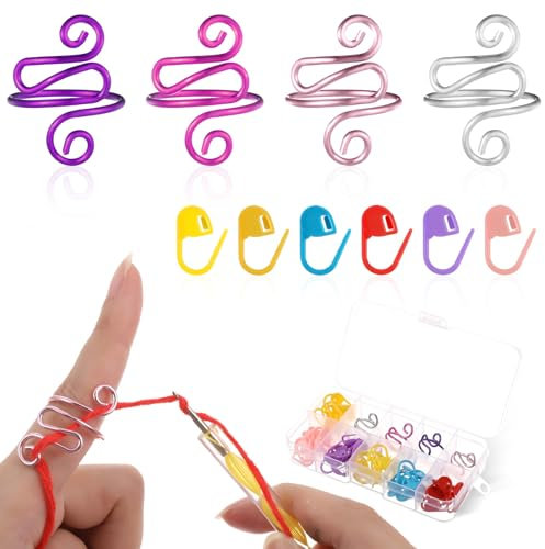 4 Stück Häkelring Handgefertigtes Strickzubehör aus Metall Verstellbare Häkelhakenschlaufe Häkelringe mit 60 Stichmarkierungen Geschenk für Mama Oma Nähliebhaber DIY-Handwerker