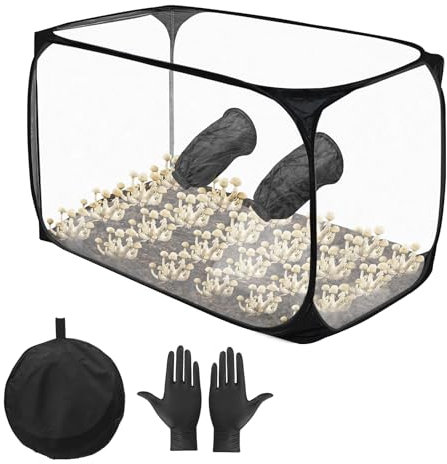 Still Air Box – 90 x 60 x 60 cm faltbares transparentes Pilz-Zucht-Set, Pilzzucht-Set mit Handschuhen, tragbarer Pilzzuchtbeutel für Pilzmykologie, Sporen, Wissenschaftler