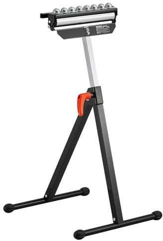VEVOR Servante à Rouleaux Capacité de Charge 136 kg Support à Rouleau Pliable Hauteur Réglable 680-1079,5 mm avec Tête à Rouleau Multidirectionnelle, pour Support Sortie Scie à Table pour Travail Bois
