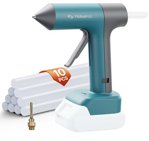 Tilswall Pistola per colla a caldo a batteria Makita da 18 V/20 V, pistola per colla a caldo a grandezza naturale, 90 secondi, con 10 bastoncini di colla da 0,43 pollici per fai da te, fai da te e