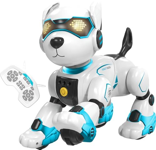 Dnenellr Perro Robot, Perro Robot Inteligente Teledirigido para Niños, Programable, Control por Voz (Solo en inglés) y por Gestos, Juguete Interactivo Robot Perro, Regalo Ideal para Niños
